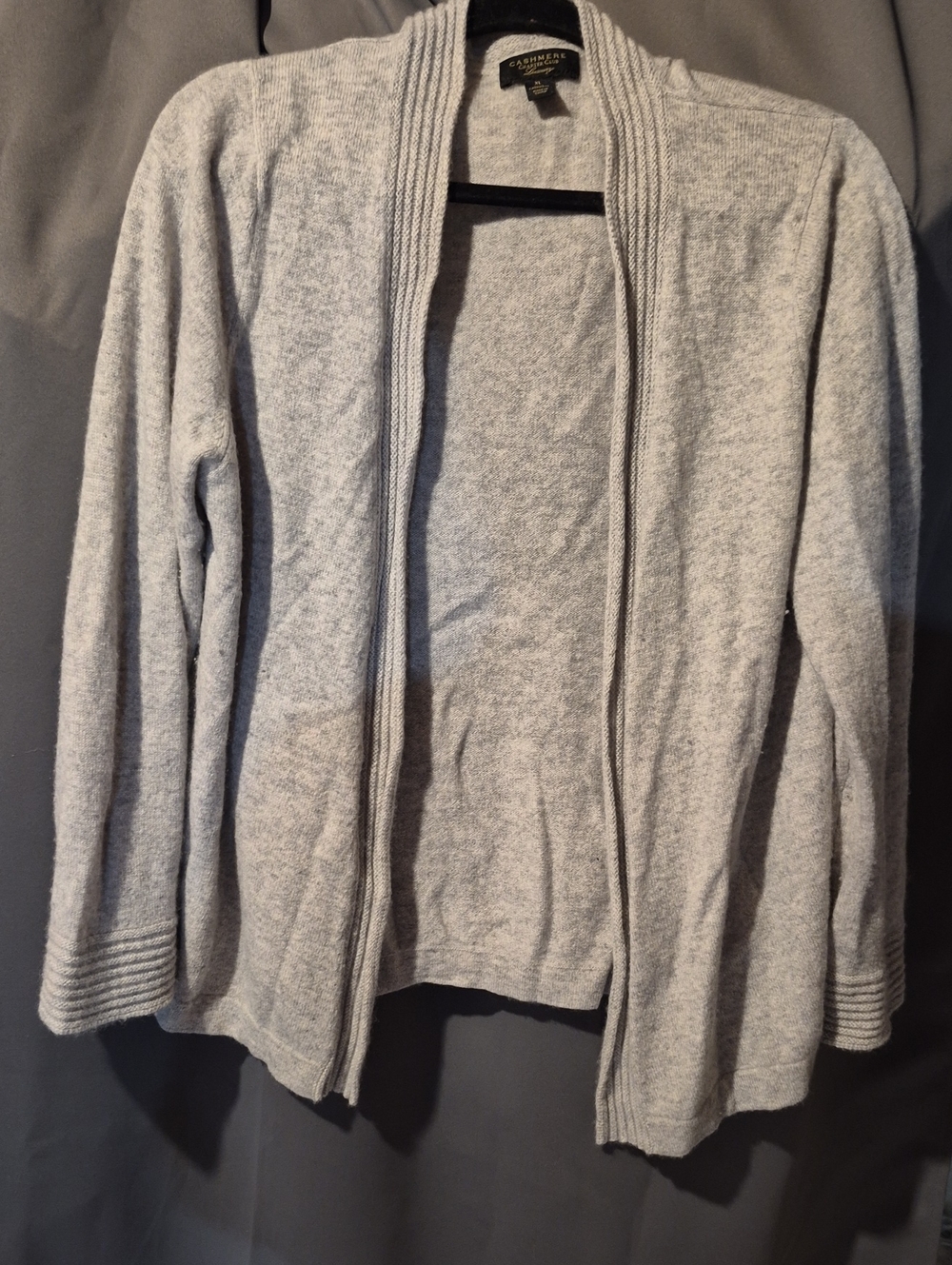 Charter Club Open-Front Cashmerr Light Gray Cardigan
